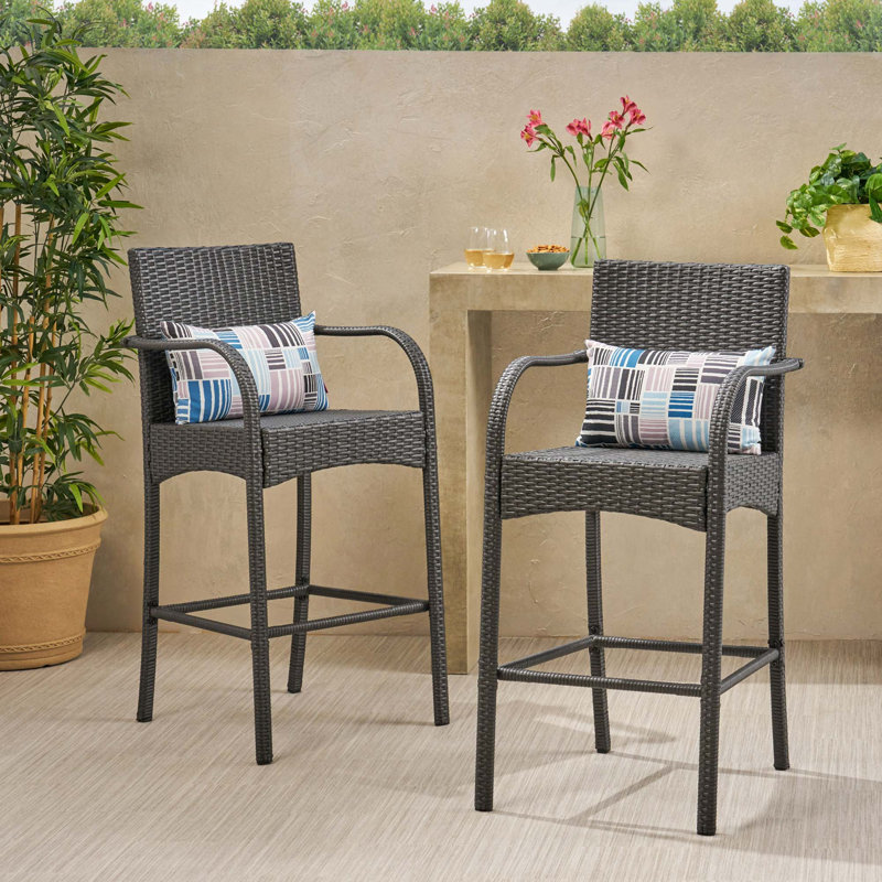 Ensemble de chaises tabouret d'extérieur contemporain avec tissage en osier durable