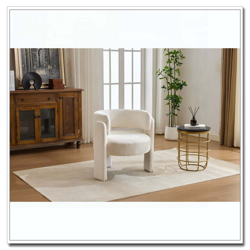 Fauteuil d'appoint moderne, fauteuil d'appoint contemporain en tissu Boucle, Blanc ancien