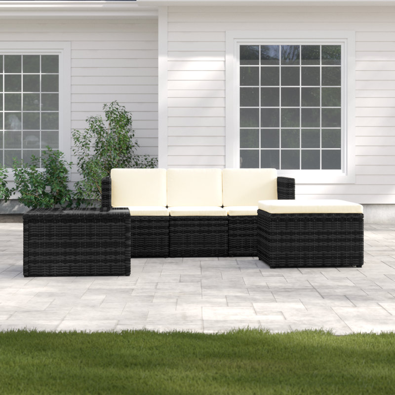Myah 4 Seater Rattan Corner Sofa Set with Cover, Black