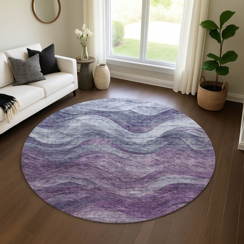 Premium Machine Washable Milardo AMF1700 Swirls Rug, Round 8'