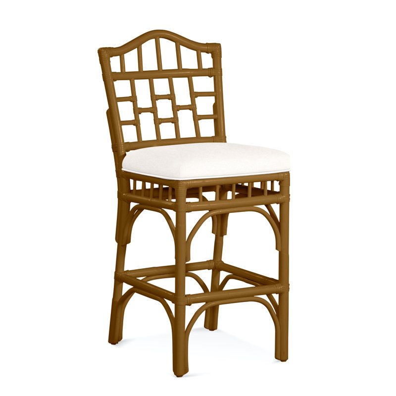 Chippendale Upholstered Stool, Havana, Blue Geometric Jacquard; 0414-63