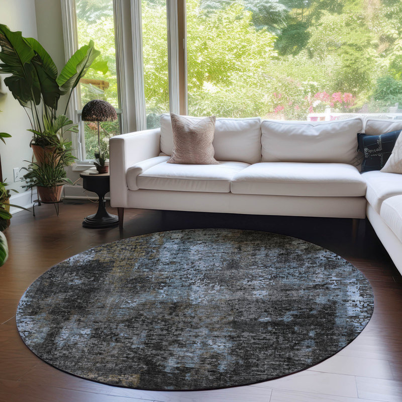 Zania Washable Abstract Indoor / Outdoor Rug, Round 8'
