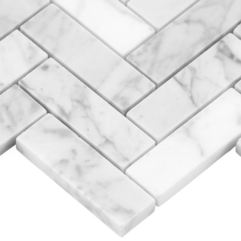 Carrara 1X3 Herringbone Polished Mosaic Tile