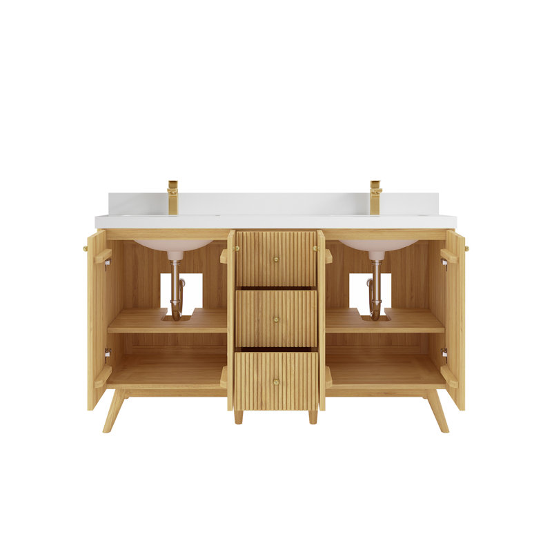 Ensemble de meuble-lavabo double 60 po Dieterger, Quartz blanc