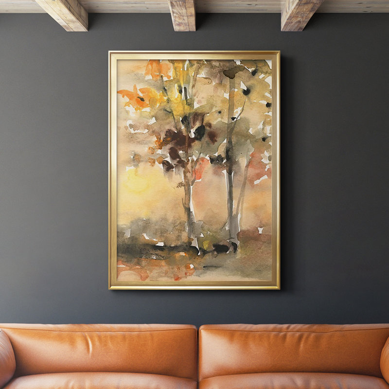 «Fall Foliage Watercolor II» - peinture à cadre unique, Or, H 42,5 po x l 30,5 po x P 1 po