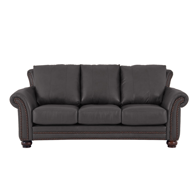 Stephie 90" Genuine Leather Rolled Arm Sofa, Berkshire Charcoal Genuine Leather