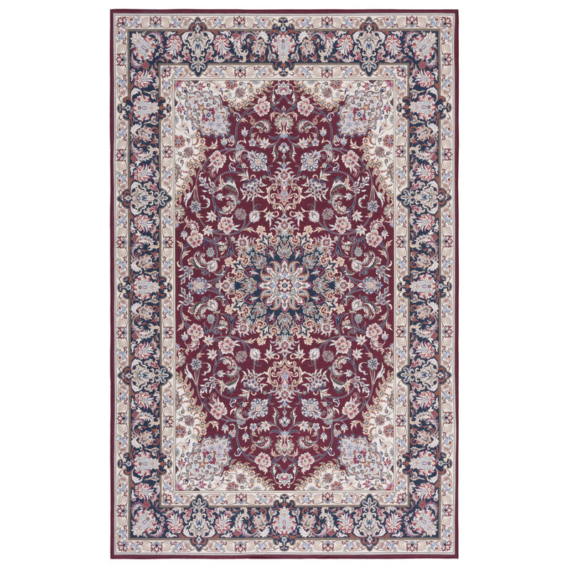 Tucson Vintage Look Machine Washable Non-Slip Area Rug in Maroon, Rectangle 122 x 183 cm