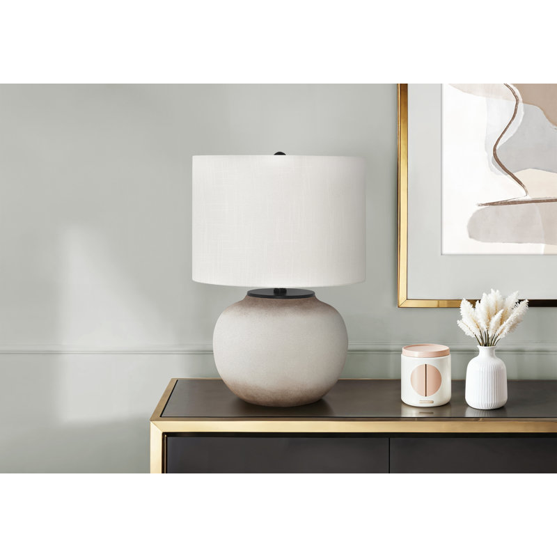 Lampe de table, corps rond en forme de globe, abat-jour tambour en tissu ivoire, H 20,5 po x l 14 po x P 14 po