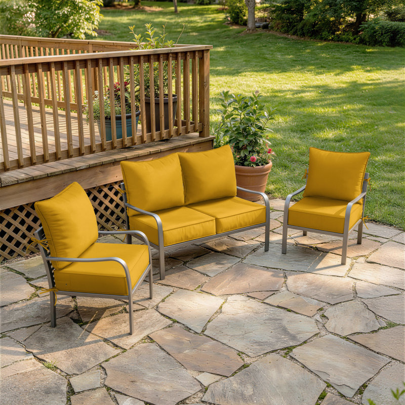 6.5″ Outdoor Replacement Cushion Set, Deep Seating Seat / Back Cushion Set, 24″W X 24″ D, Set Of 4, Yellow