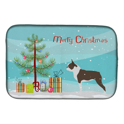Tapis de séchage en sapin de noël boston terrier merry