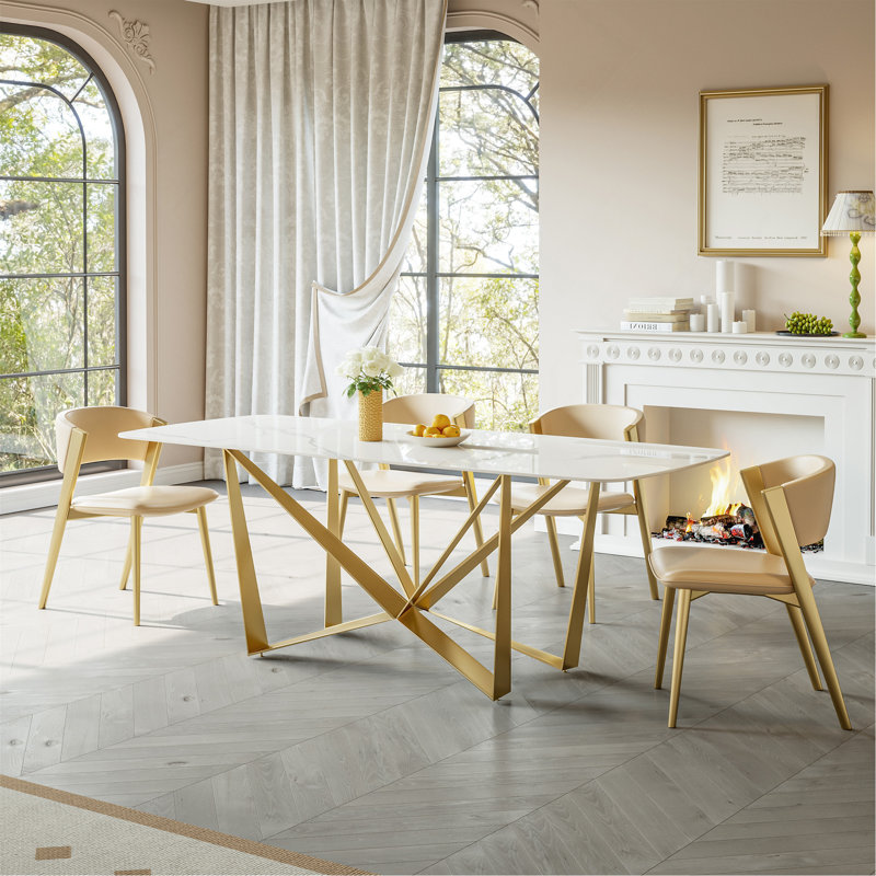 Table de salle à manger Titanium Gold, H 29,53 po x L 63 po x l 35,43 po, Doré