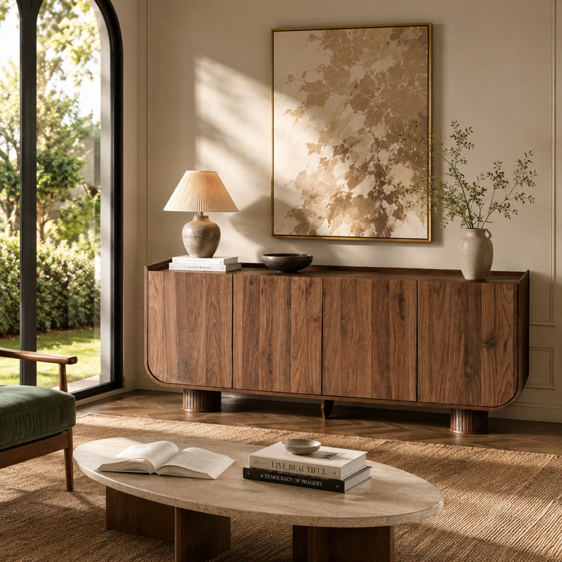 Buffet de 160 cm avec rangement, forme en U, noyer