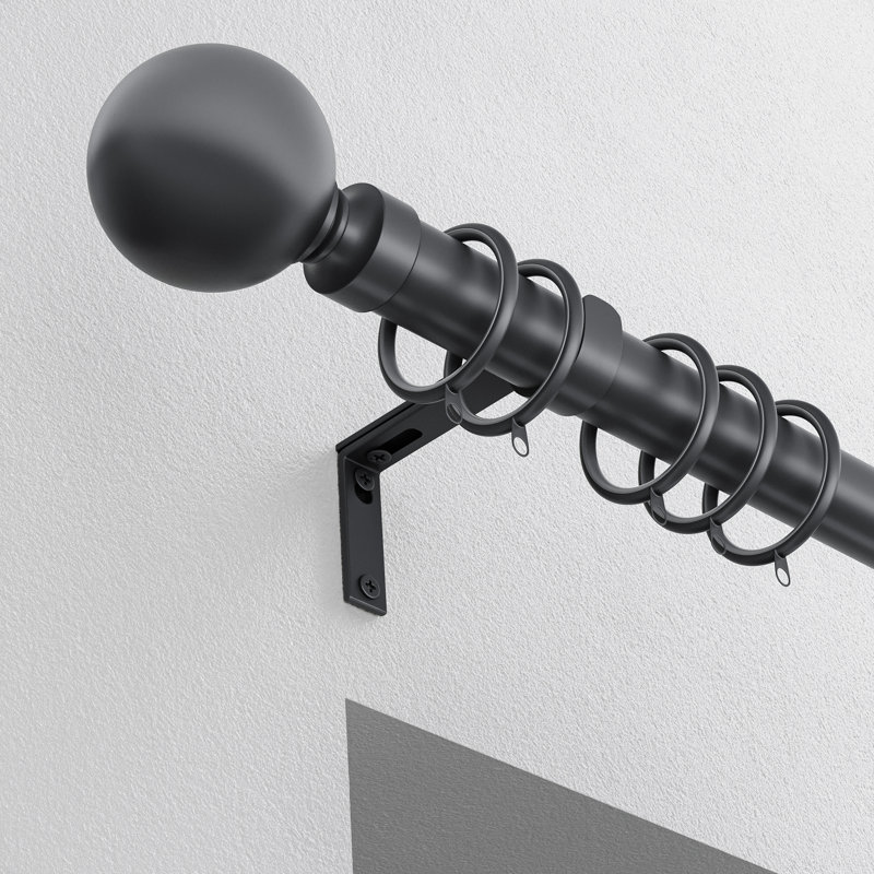 Steel 2.8cm Single Curtain Pole, 6.5cm H x 120cm W x 13cm D, Black