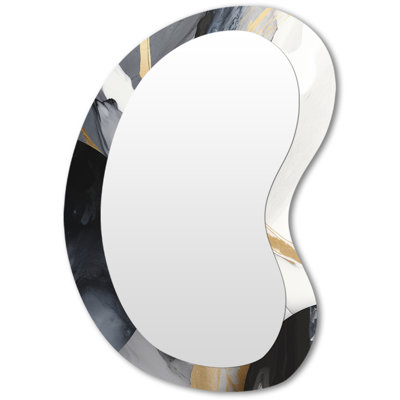 Evalett Black And Gold Harmony Of Marble I - Marble Irregular Shape Decorative Wall Mirror, Modern Asymmetrical Mirror, Printed Metal Art