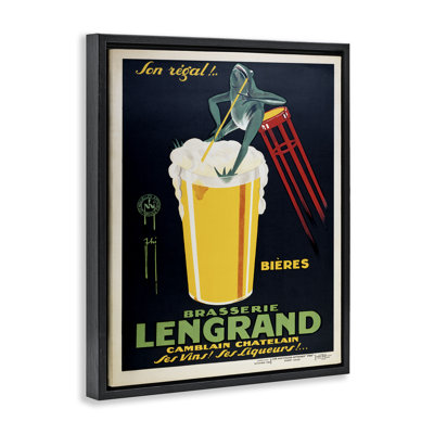 «Antique Frog & Beer», art mural encadré flottant sur toile, design par Marcus Jules