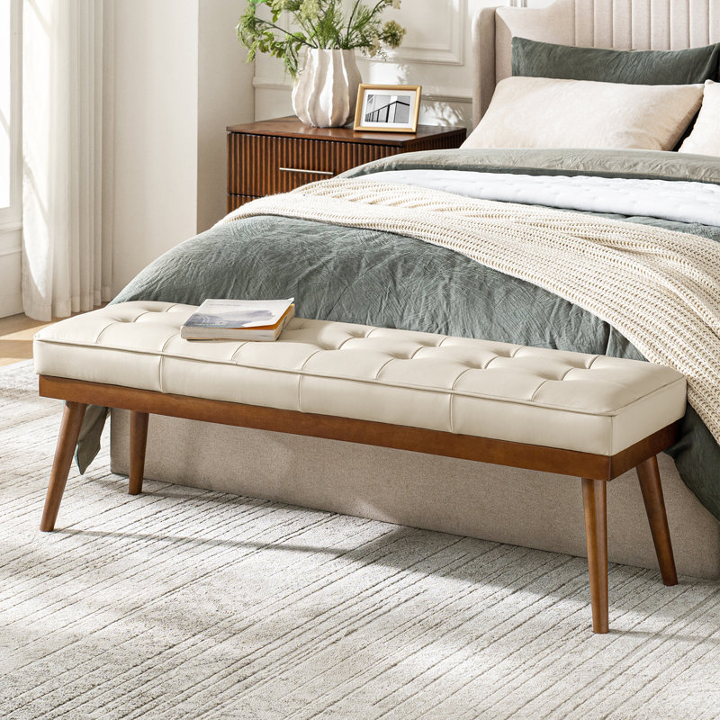 Bittoo Genuine Leather Bench, Beige
