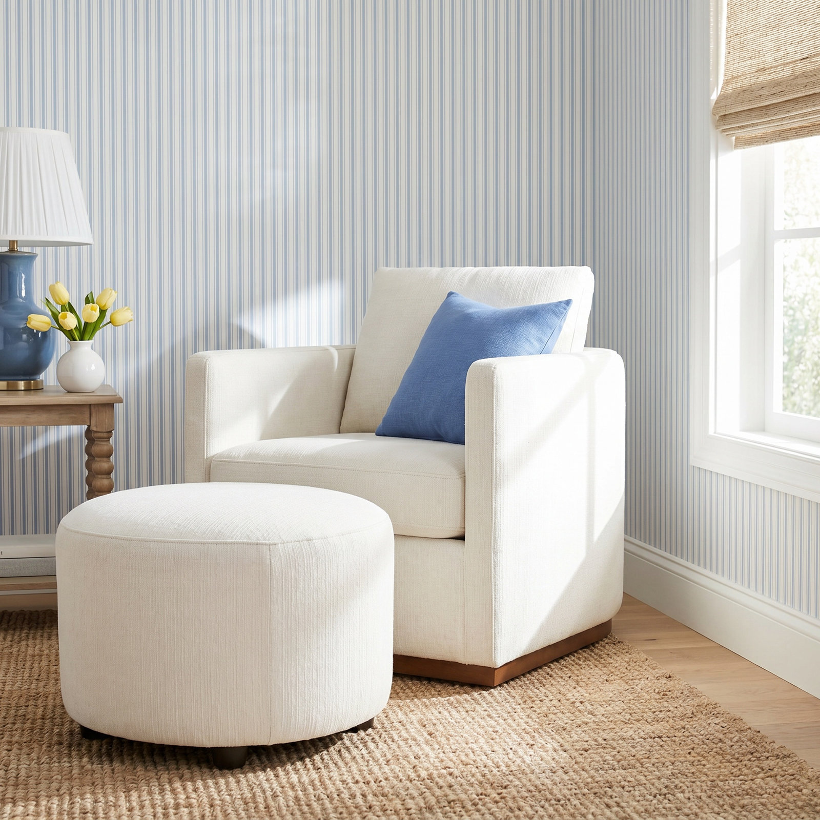 Bobbi Linen Swivel Armchair with Ottoman, Effie Linen Performance Weave