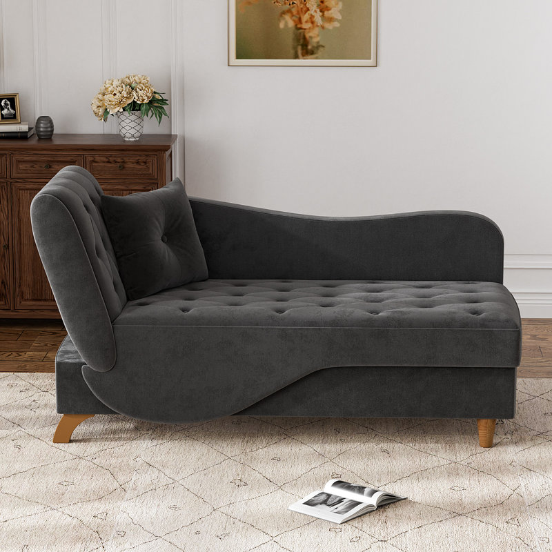 Chaise longue rembourrée en velours Acotas, Velours noir