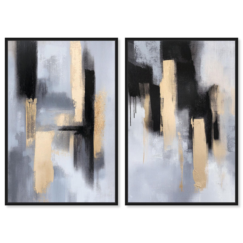 Ensemble de 2 reproductions sur toile Luxe , Noir, H 25 po x l 17 po, Impression dans un cadre flottant sans passe-parto