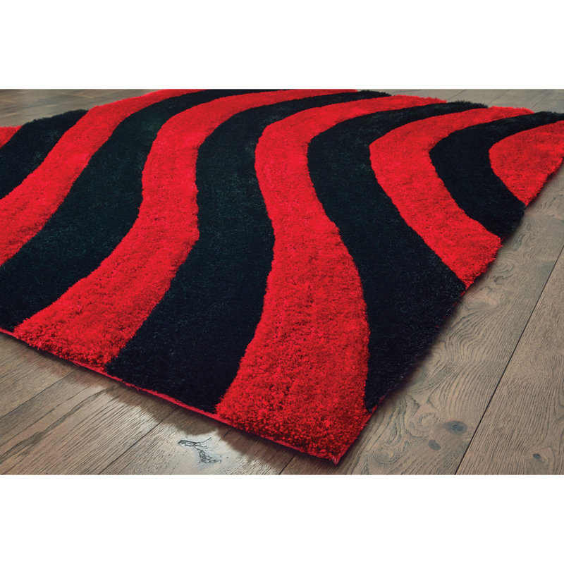 Tapis abstrait rouge royal / noir Fitts, Rectangle 5 pi 3 po x 7 pi 2 po