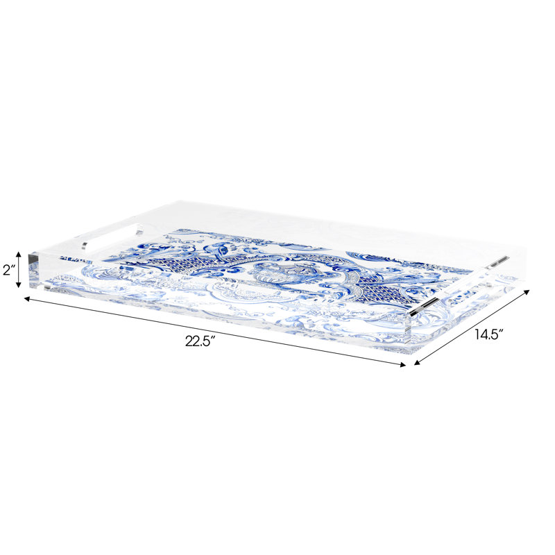 Royal Delft William Mary Blue Acrylic Rectangle Decorative Tray, 22.5"W x 14.5"D x 2"H