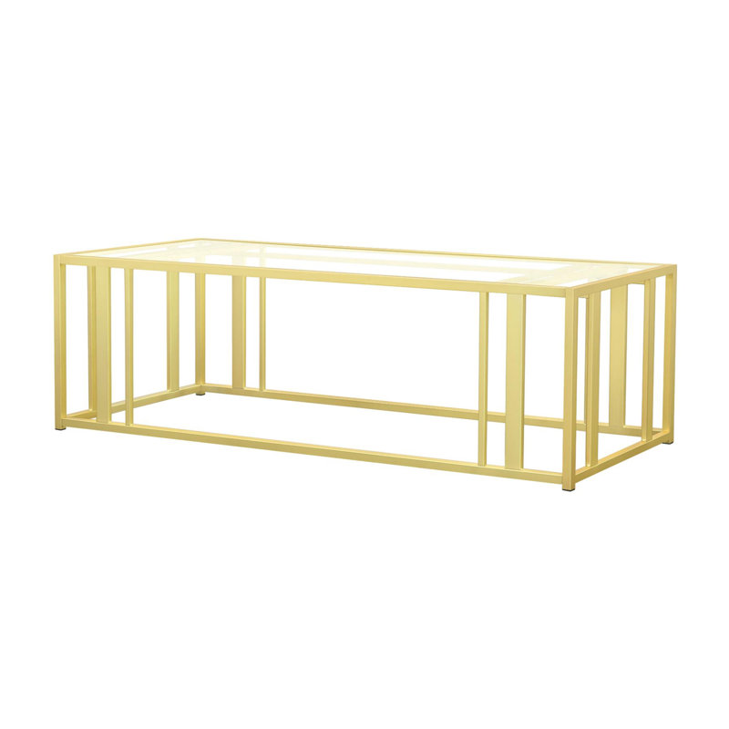 Metal Frame Coffee Table with Glass Top, Black Nickel