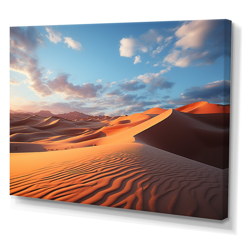 USA Desert Sands In Blue Sky, reproduction d'art sur toile, 24" H x 32" W, Black Picture Framed
