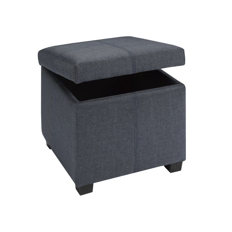 Repose-pieds carré avec rangement Gofried, Bleu gris