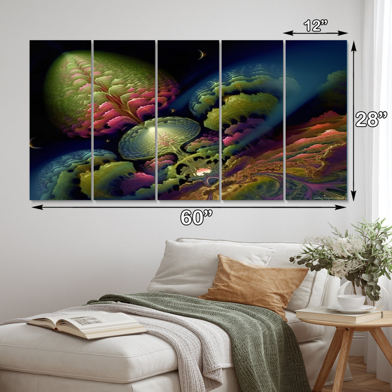 Quantum Fractal Infinity Futuristic 3D II - Abstract Shapes Wall Decor - 5 Equal Panels