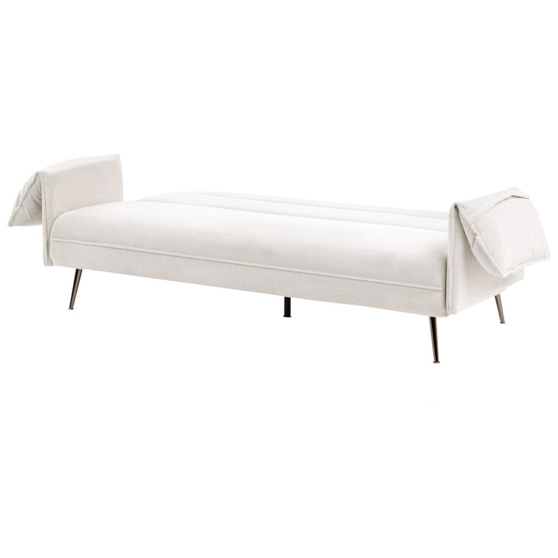 198cm Upholstered Sofa Bed, White, Fabric, Silver, Polyester