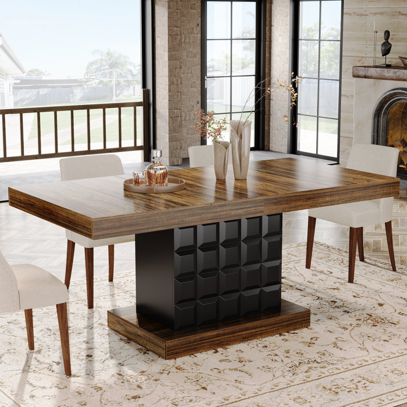 63'' Dining Table for 4-6, Modern Rectangular Dining Room Table with Geometric Relief