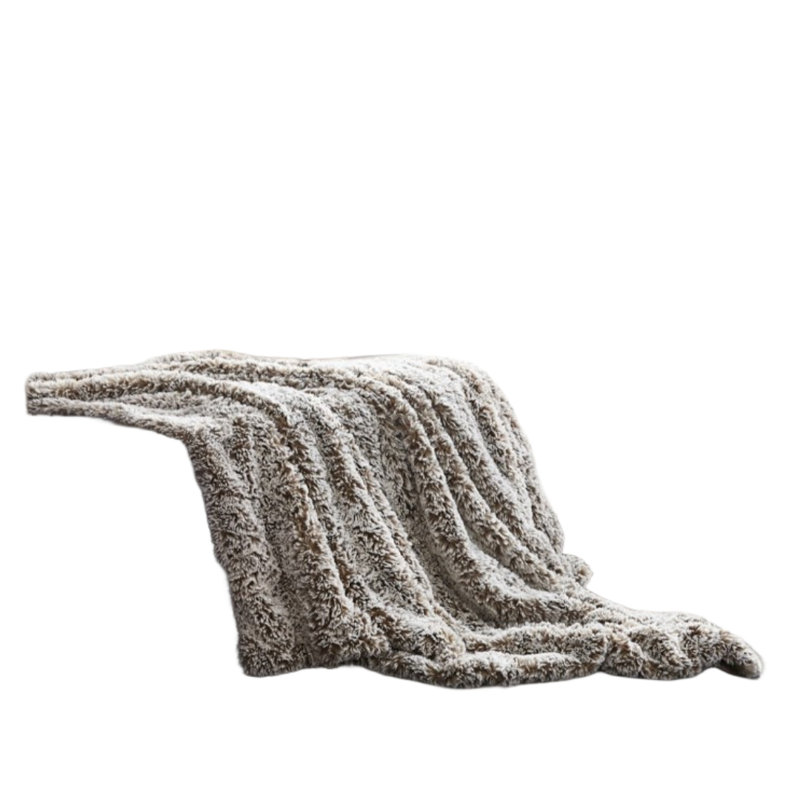 Knitted Polyester Solid Color Plush Throw Blanket, Brown