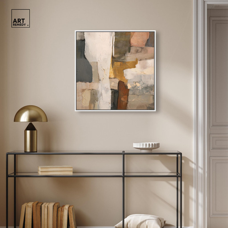 «Patchwork Plains I», impression sur toile Boho Brown par Art Remedy, cadre blanc, 24 x 24, H 25 po x l 25 po, Cadre blanc