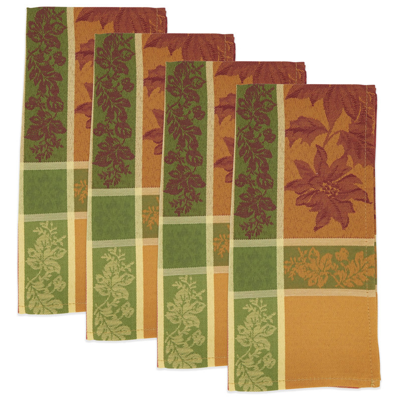 Fall Foliage Jacquard Cloth Napkins Set of 4, Orange and Green