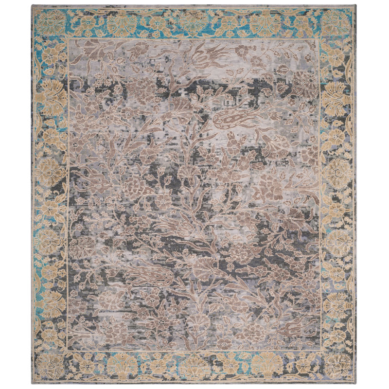 Gray Hand-Knotted Wool and Silk 8' x 10' Area Rug