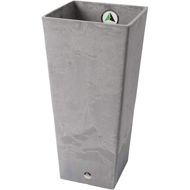 Cara Square Composite Pot Planter with Plant Shelf, Gray, 27.8" H x 12.8" W x 12.8" D