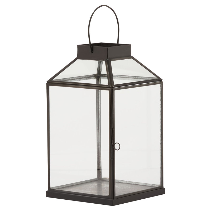 Glass Tabletop Lantern, 31cm H x 17cm W x 17cm D, Black