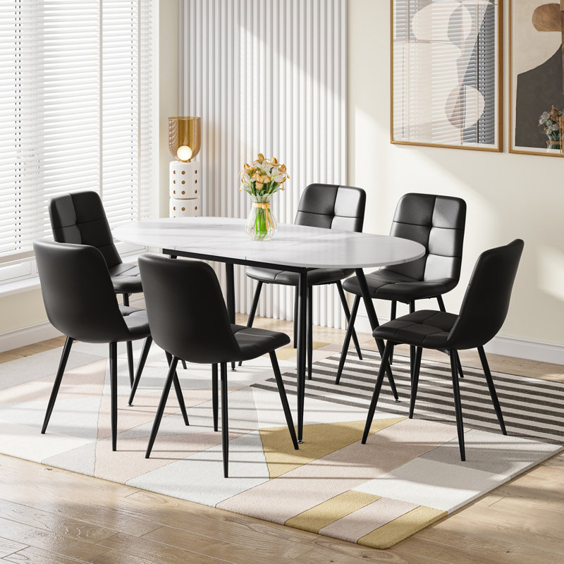 6 - Person Extendable Dining Set, Black, White