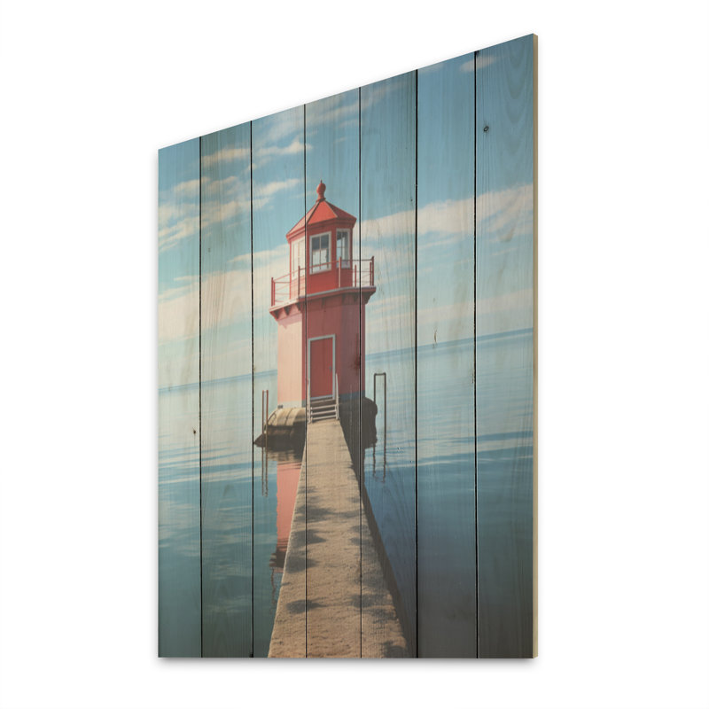 «Light house Simplicity at Sea I», art mural en bois côtier sur bois de pin naturel, H 20 po x l 10 po