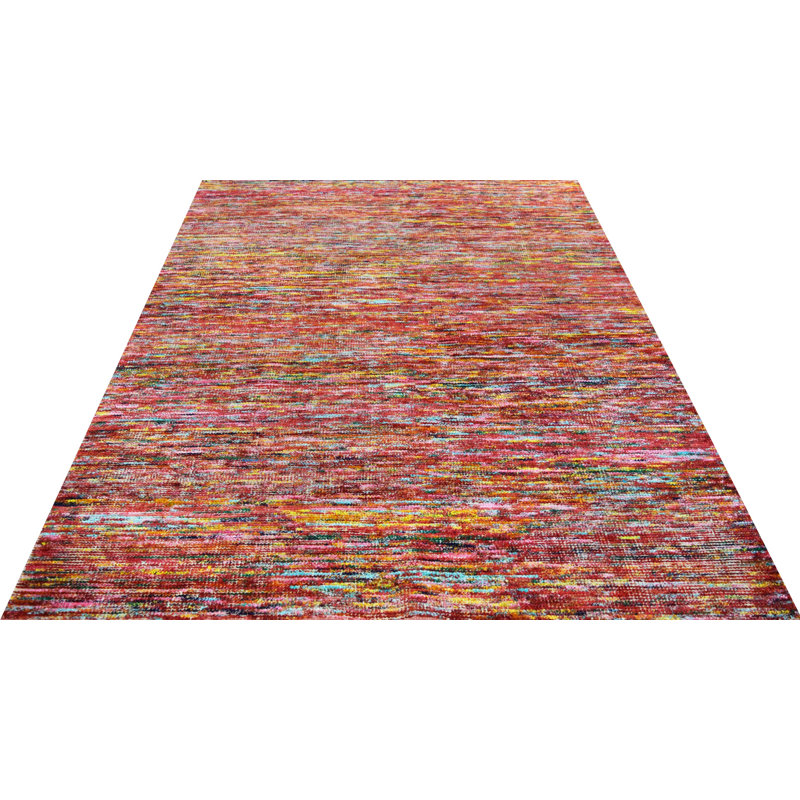 Tapis de zone rouge noué la à la main Rajmund, Rectangle 5 pi 5 po x 8 pi 5 po