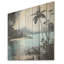 Palmier tropical bleu et gris, collage I - art mural en bois côtier sur bois de pin naturel-1417714146