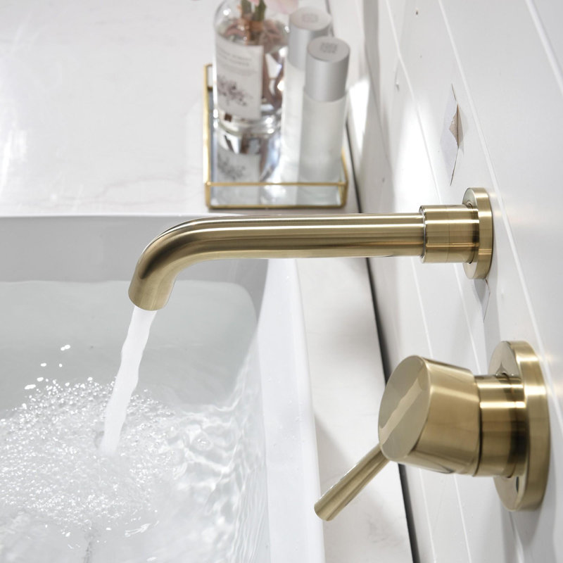 Robinet de meuble-lavabo mural avec égouttoir escamotable, Or brossé