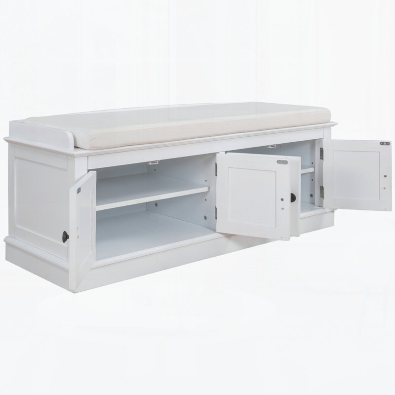 Banc de rangement avec 4 portes et tablettes réglables, Blanc