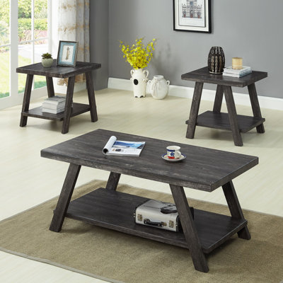 Table basse 3 pièces en bois avec tablette Tevis