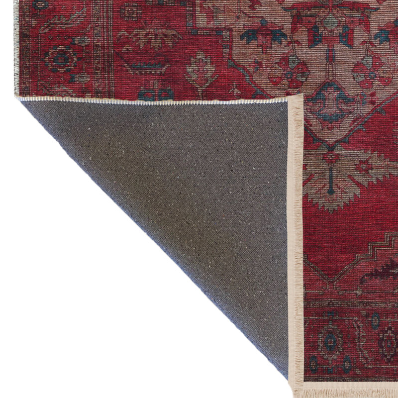 Tapis décoratif rétro à motif traditionnel rose foncé, Rectangle 3 pi 4 po x 5 pi