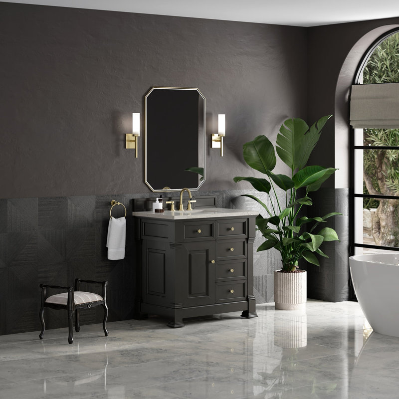 Brookfield 35.75'' W Single Bathroom Vanity Base, Black Onyx