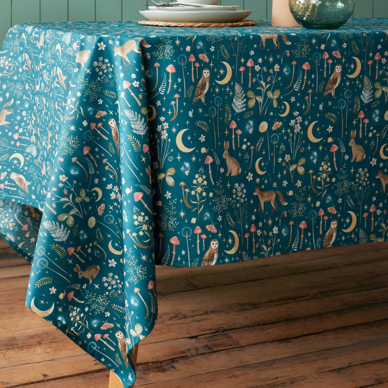 Enchanted Twilight Animals Cotton Table Cloth, 137cm W x 178cm L, Green