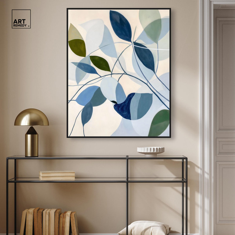 «Woven Botanicals I», art floral coloré par Art Remedy, H 37 po x l 31 po, Cadre flottant noir