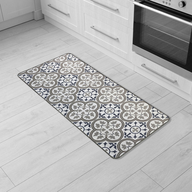 Tapis de cuisine Paco, Rectangle 2 pi x 4 pi, Bleu / Gris pâle