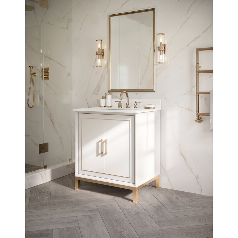 Gracie 30'' W Single Vanity, Satin White, Satin Brass, White Quartz
